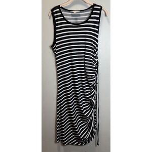 Michael Michael Kors Dress Sheath SZ L Black White Stripe Ruched Lace Up Side
